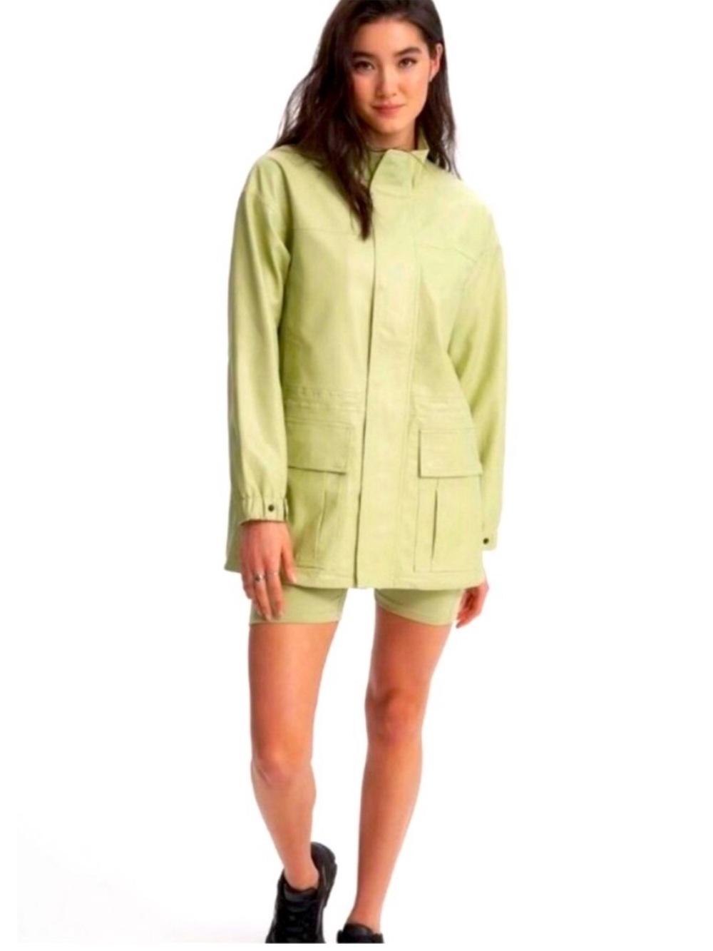 NWT Noize Larissa Aloe Green Vegan Leather Utility Jacket Oversized Streetwear